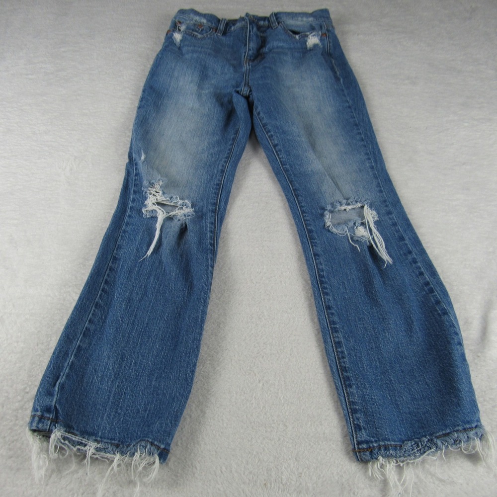 DAZE Straight Leg Jeans Womens 26 Blue Excellent Distressed Raw Hem D6201JSO-SOU